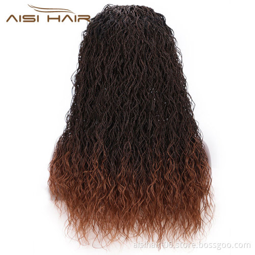 Aisi Hair Synthetic Twist Braided Lace Front Long Wavy Wigs Ombre Brown Senegalese Lace Front Long Braided Wigs For Women